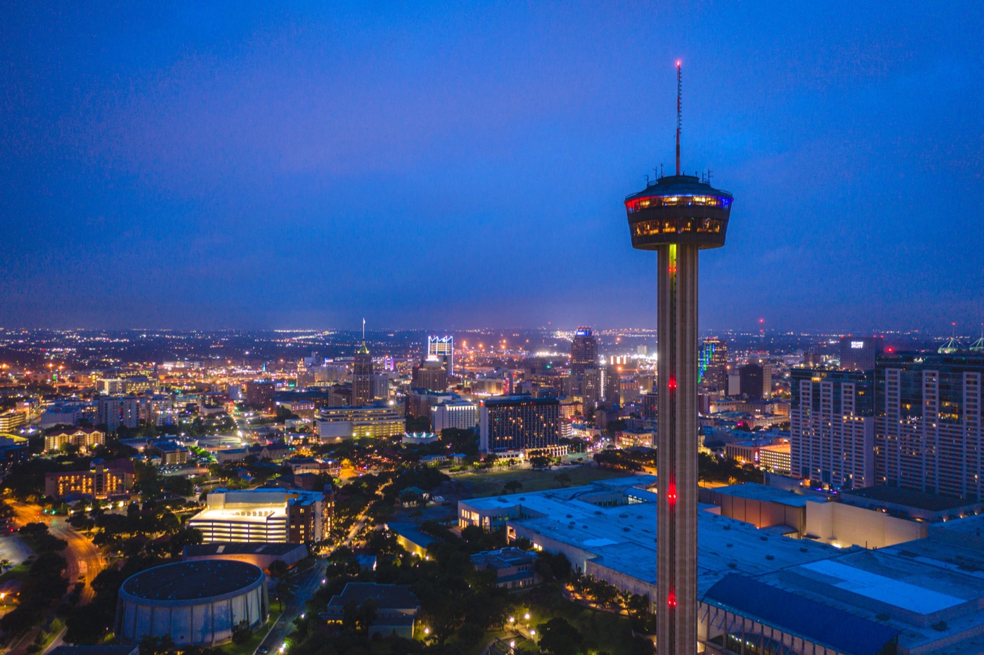 Tower of the Americas night skyline city lights downtown San Antonio